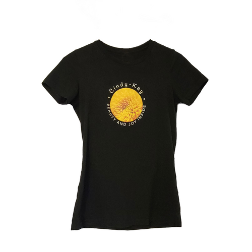 Black t-shirt with yellow mum